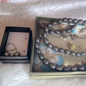 Honora silvery black necklace and earring set